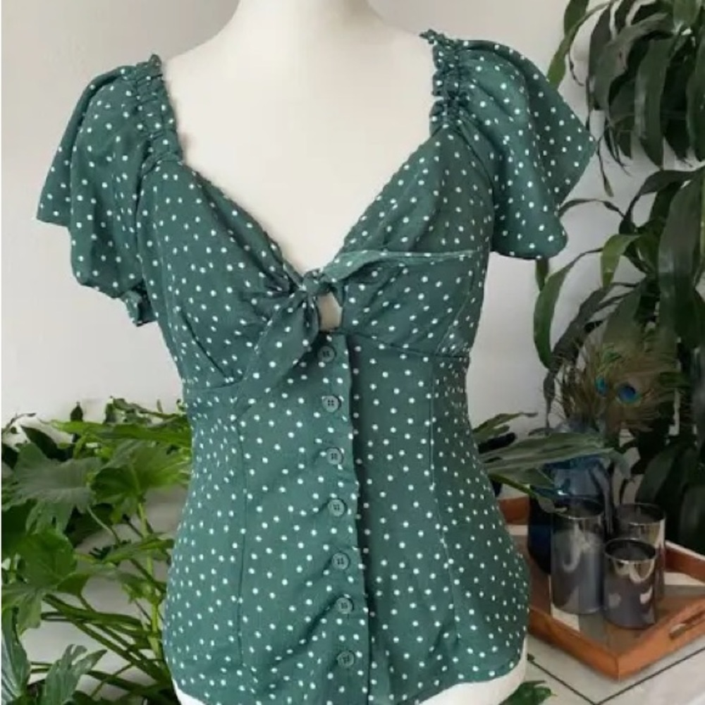 Unique Vintage Green Polka Dot Top